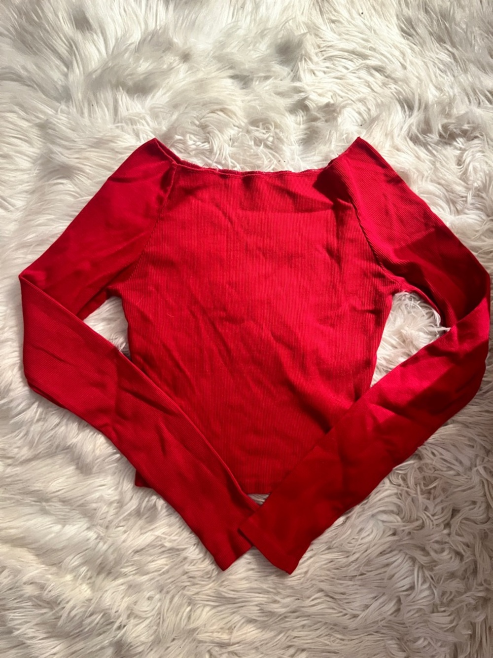 Brandy Melville Red Ribbed Long-Sleeve Top